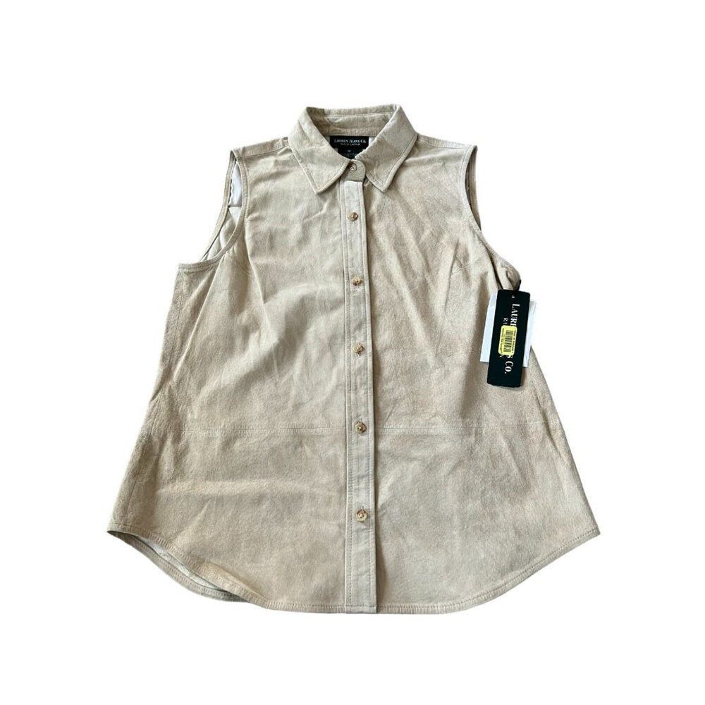 Lauren Jeans Co Ralph Lauren Womens Vest Beige Size Medium‎ Leather NWT